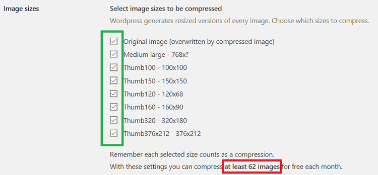 英語メッセージ With these settings you can compress at least " " images for free each month.