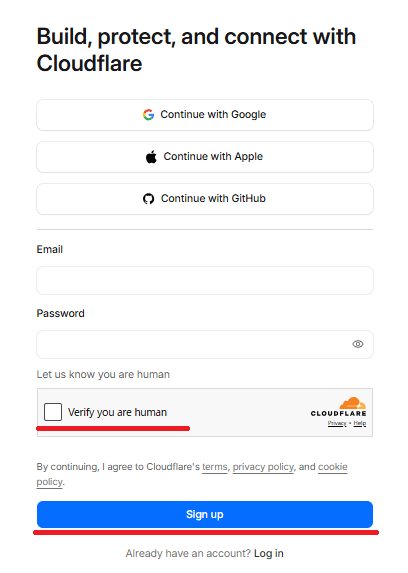 Cloudflareアカウント作成、サインアップ